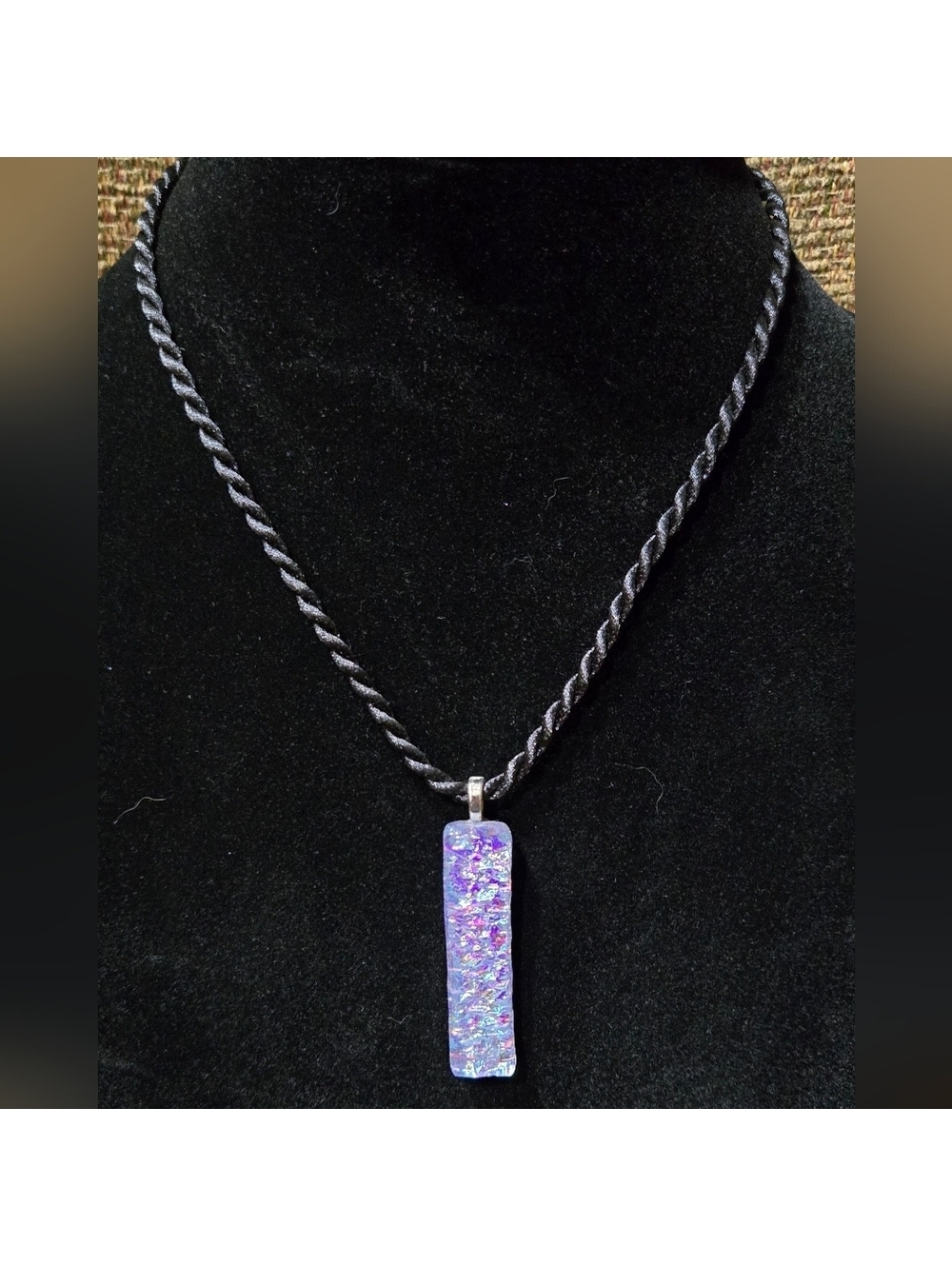 No Label Women's Purple Sparkling Pendant Necklace with Twisted Black Rope, 17"